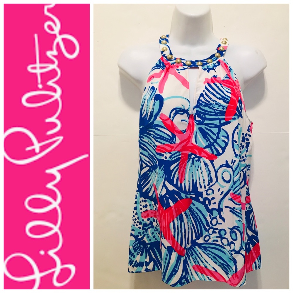 Lilly Pulitzer Rogan Beaded Silk Halter She She Shells